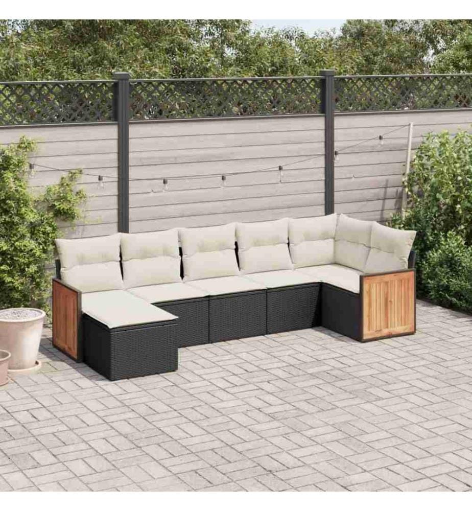 7-tlg. Garten-Sofagarnitur mit Kissen Schwarz Poly Rattan