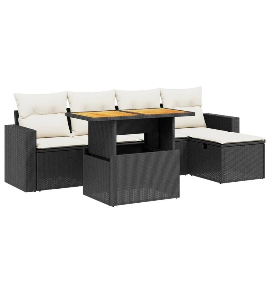 6-tlg. Garten-Sofagarnitur mit Kissen Schwarz Poly Rattan