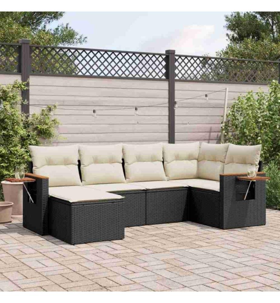 6-tlg. Garten-Sofagarnitur mit Kissen Schwarz Poly Rattan