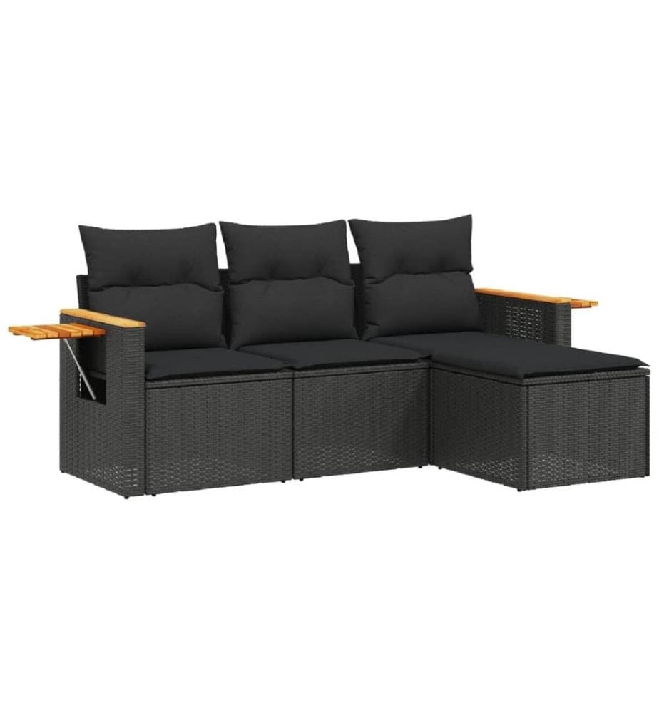 4-tlg. Garten-Sofagarnitur mit Kissen Schwarz Poly Rattan