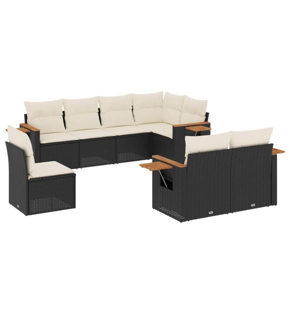 8-tlg. Garten-Sofagarnitur mit Kissen Schwarz Poly Rattan