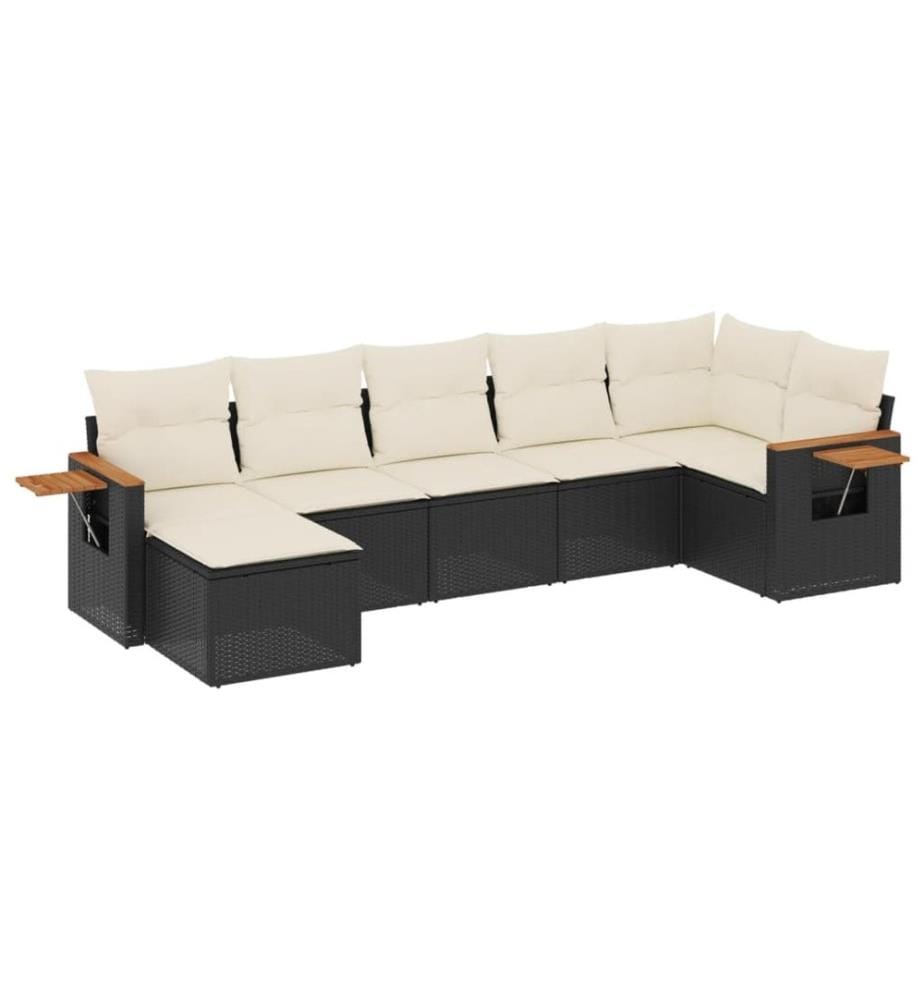 7-tlg. Garten-Sofagarnitur mit Kissen Schwarz Poly Rattan