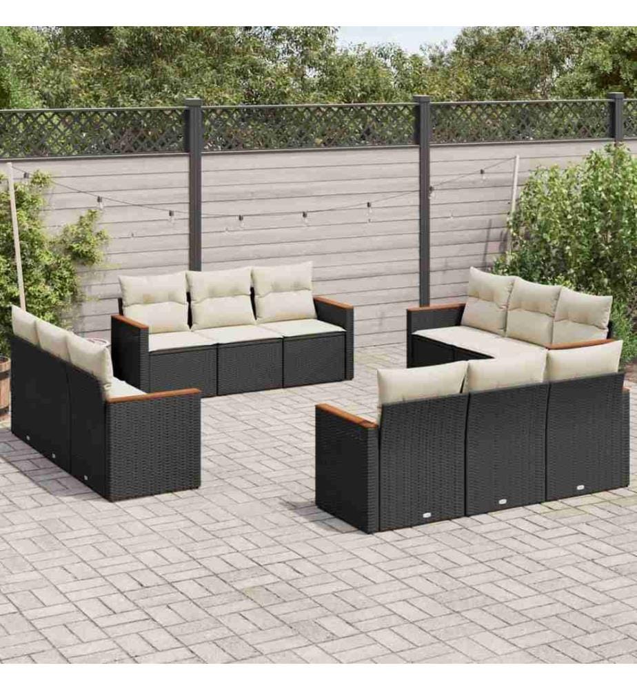 12-tlg. Garten-Sofagarnitur mit Kissen Schwarz Poly Rattan