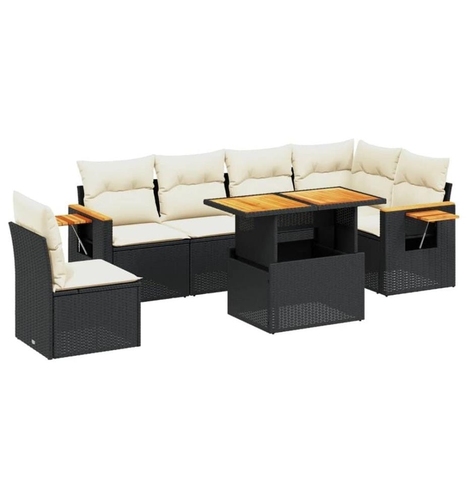 7-tlg. Garten-Sofagarnitur mit Kissen Schwarz Poly Rattan