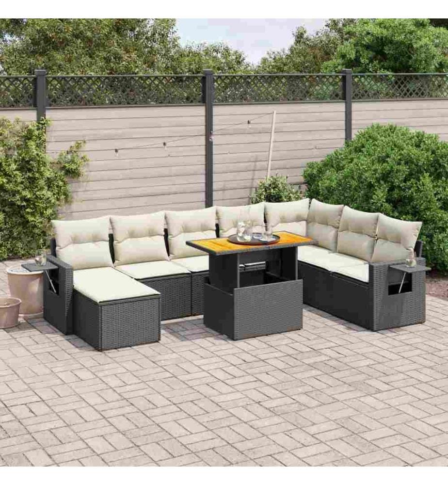9-tlg. Garten-Sofagarnitur mit Kissen Schwarz Poly Rattan
