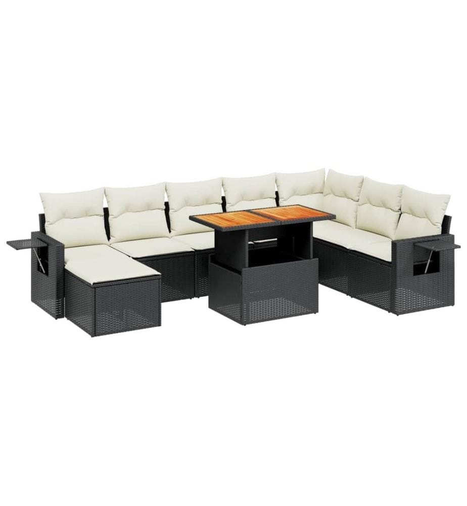 9-tlg. Garten-Sofagarnitur mit Kissen Schwarz Poly Rattan