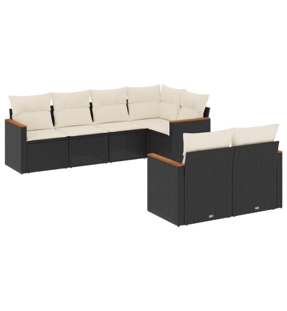 7-tlg. Garten-Sofagarnitur mit Kissen Schwarz Poly Rattan