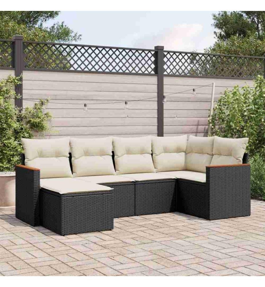 6-tlg. Garten-Sofagarnitur mit Kissen Schwarz Poly Rattan