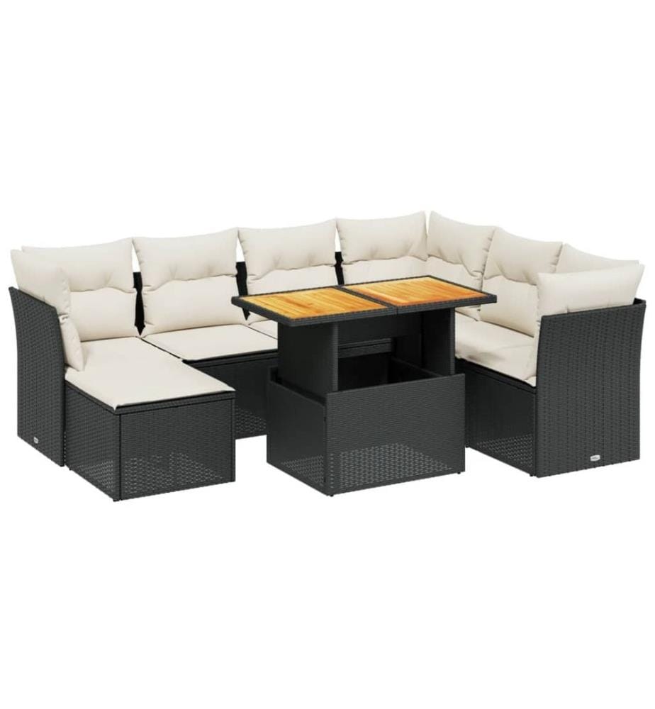 8-tlg. Garten-Sofagarnitur mit Kissen Schwarz Poly Rattan