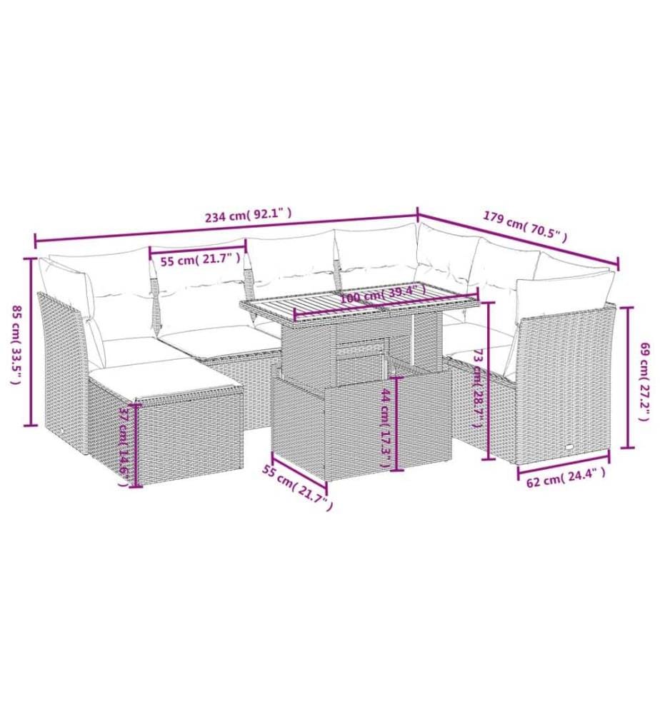 8-tlg. Garten-Sofagarnitur mit Kissen Schwarz Poly Rattan