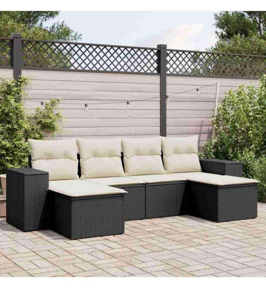 6-tlg. Garten-Sofagarnitur mit Kissen Schwarz Poly Rattan