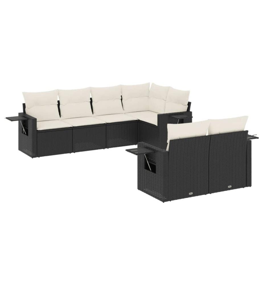 7-tlg. Garten-Sofagarnitur mit Kissen Schwarz Poly Rattan