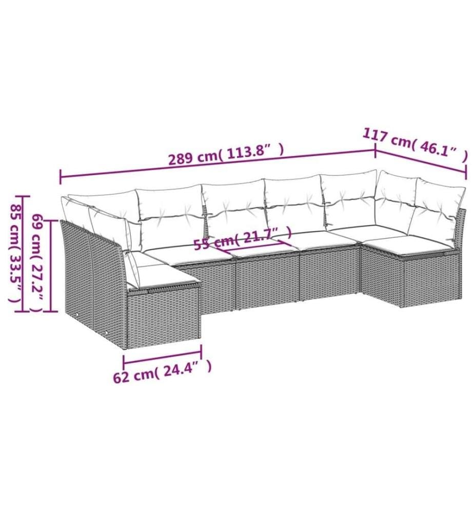 7-tlg. Garten-Sofagarnitur mit Kissen Braun Poly Rattan