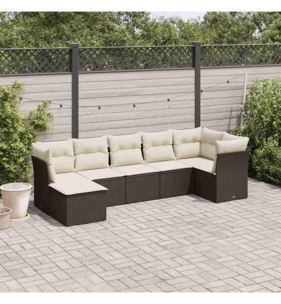 7-tlg. Garten-Sofagarnitur mit Kissen Braun Poly Rattan