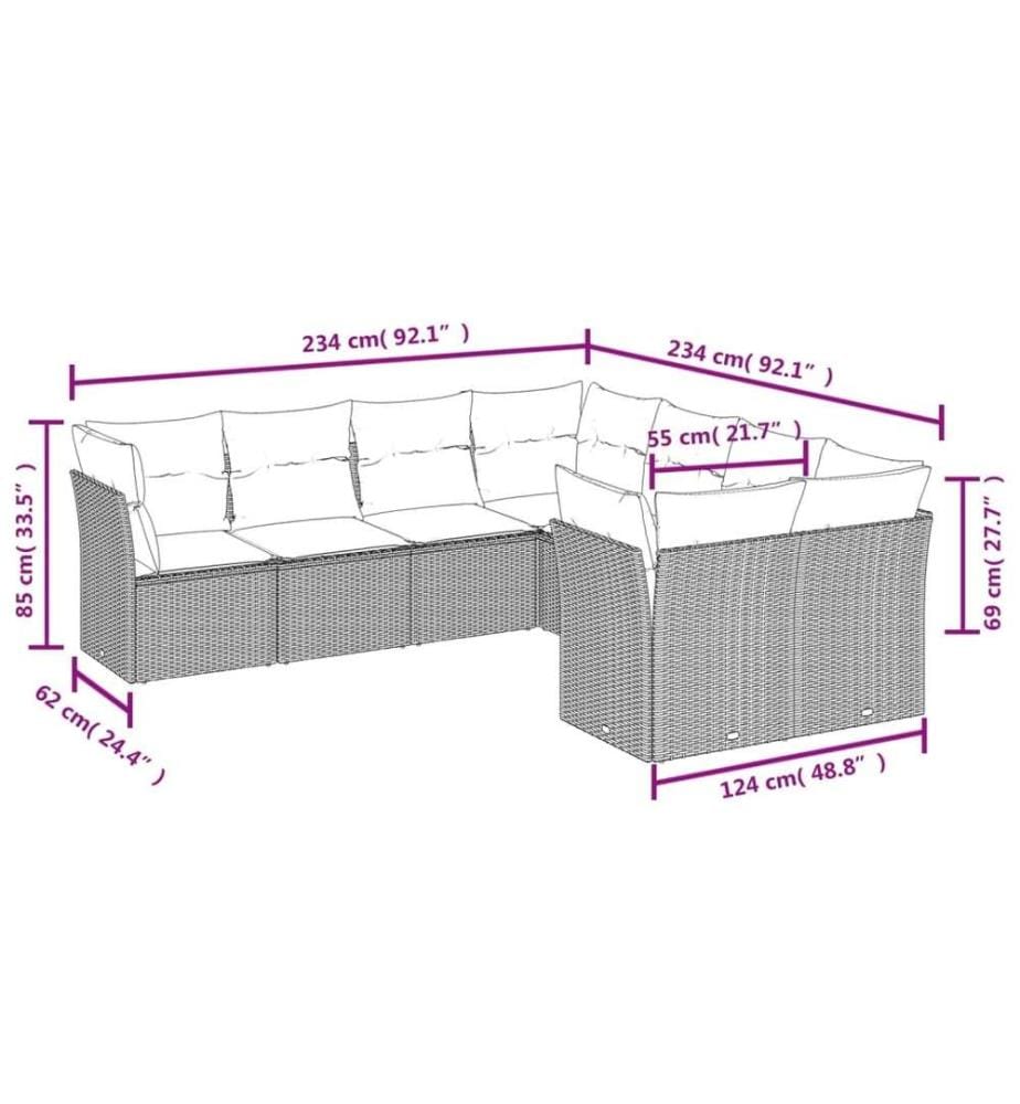 8-tlg. Garten-Sofagarnitur mit Kissen Braun Poly Rattan