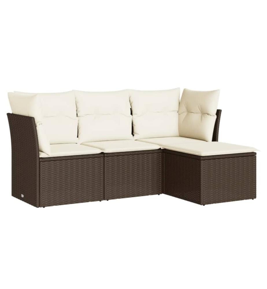 4-tlg. Garten-Sofagarnitur mit Kissen Braun Poly Rattan