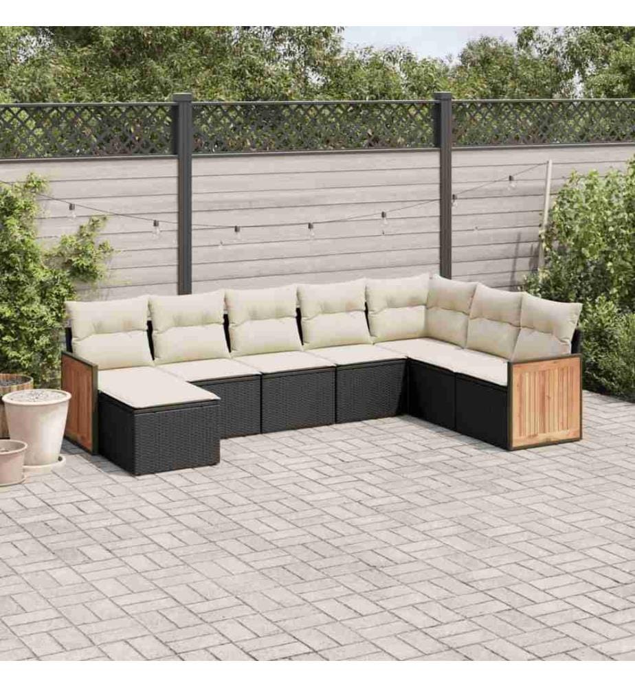8-tlg. Garten-Sofagarnitur mit Kissen Schwarz Poly Rattan