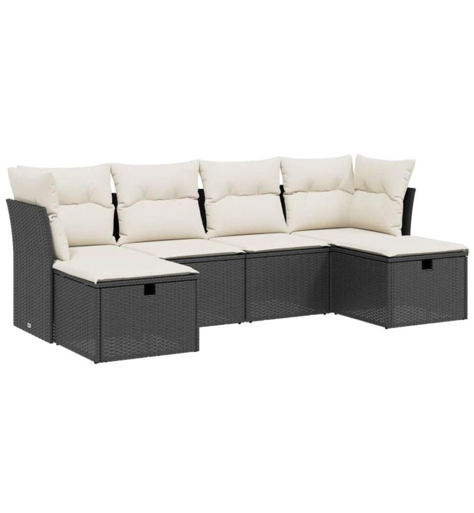 6-tlg. Garten-Sofagarnitur mit Kissen Schwarz Poly Rattan