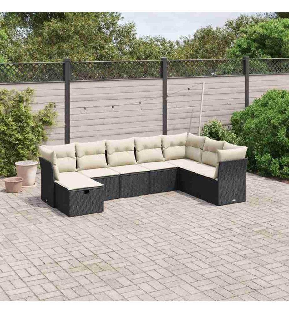 8-tlg. Garten-Sofagarnitur mit Kissen Schwarz Poly Rattan