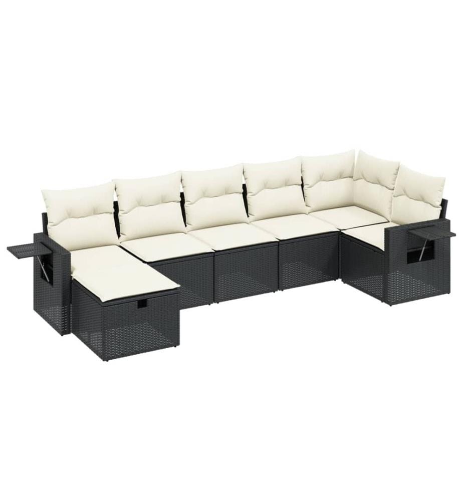 7-tlg. Garten-Sofagarnitur mit Kissen Schwarz Poly Rattan