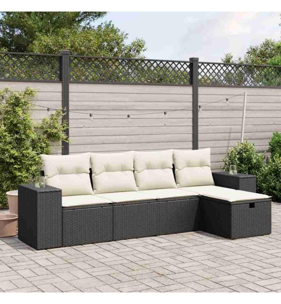 5-tlg. Garten-Sofagarnitur mit Kissen Schwarz Poly Rattan