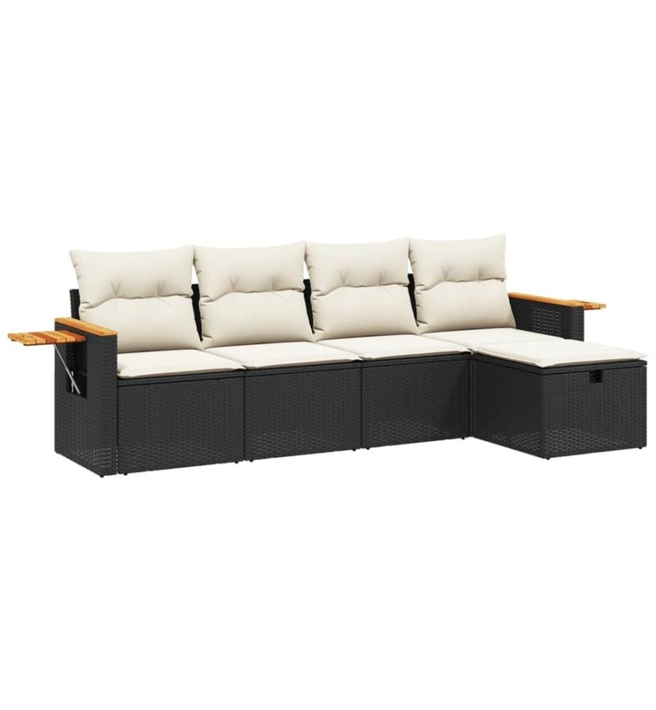 5-tlg. Garten-Sofagarnitur mit Kissen Schwarz Poly Rattan