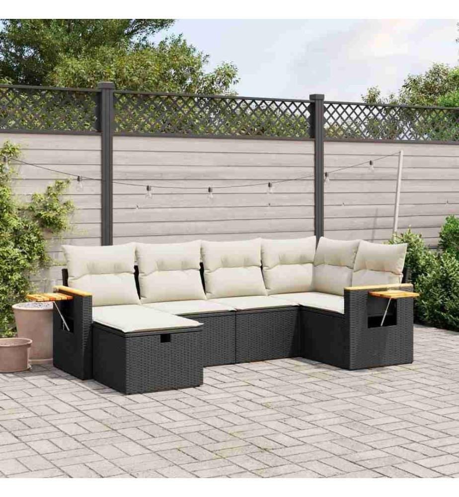 6-tlg. Garten-Sofagarnitur mit Kissen Schwarz Poly Rattan