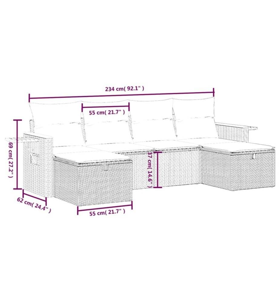 6-tlg. Garten-Sofagarnitur mit Kissen Schwarz Poly Rattan