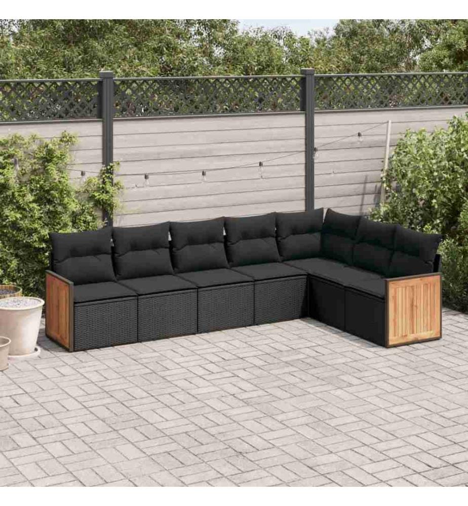 7-tlg. Garten-Sofagarnitur mit Kissen Schwarz Poly Rattan