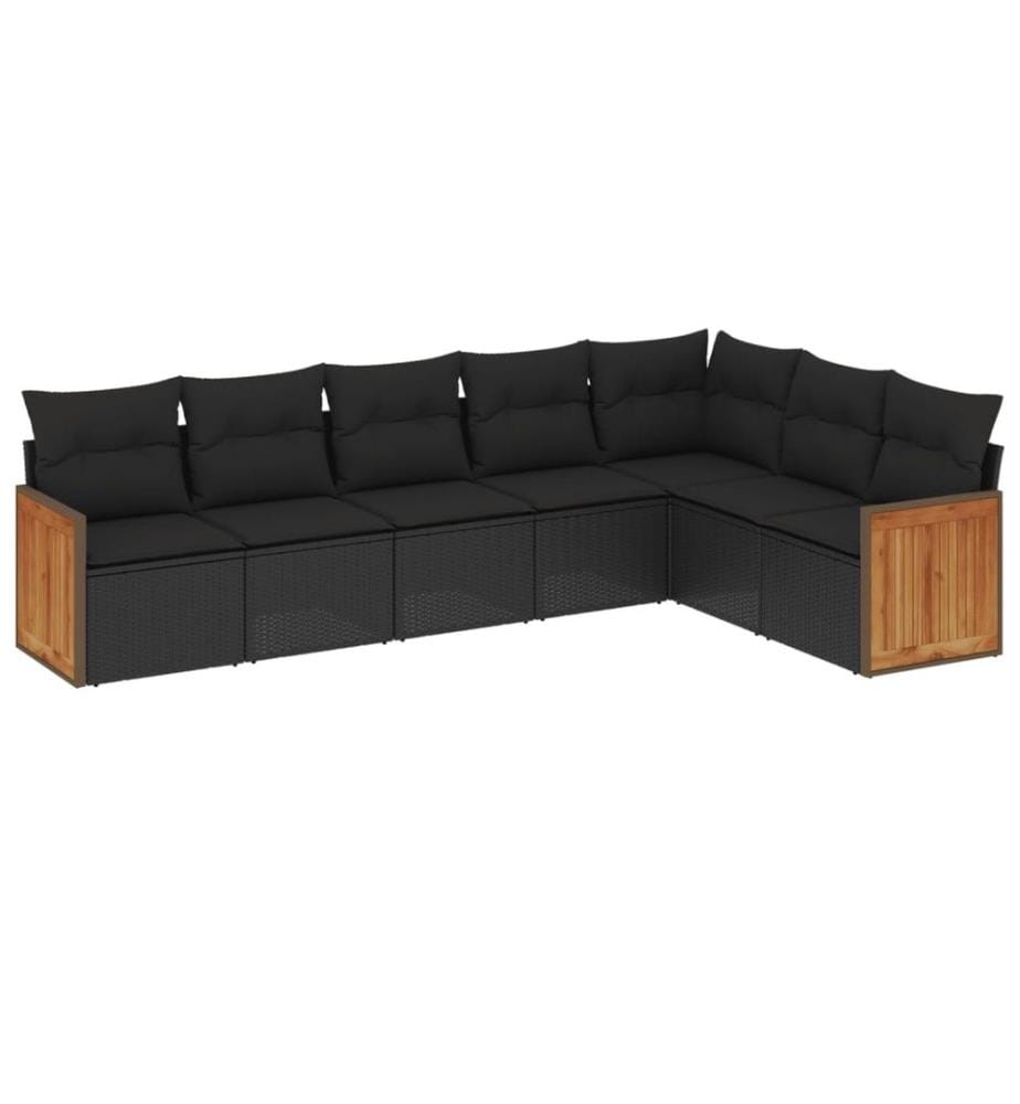7-tlg. Garten-Sofagarnitur mit Kissen Schwarz Poly Rattan