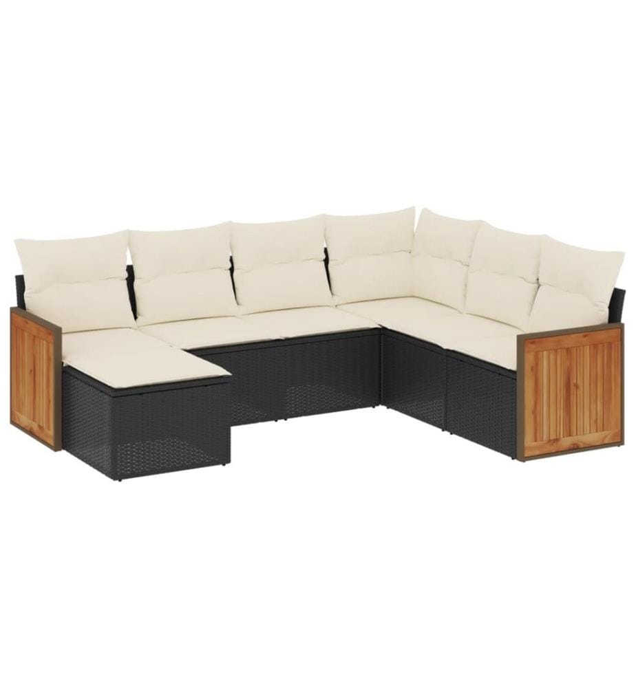 7-tlg. Garten-Sofagarnitur mit Kissen Schwarz Poly Rattan