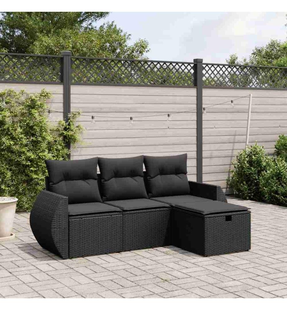 4-tlg. Garten-Sofagarnitur mit Kissen Schwarz Poly Rattan