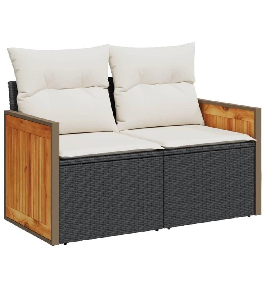 10-tlg. Garten-Sofagarnitur mit Kissen Schwarz Poly Rattan