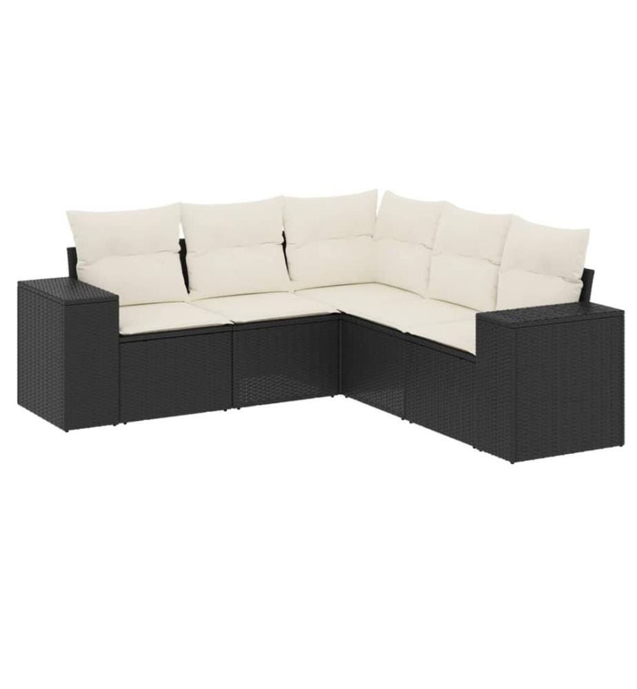 5-tlg. Garten-Sofagarnitur mit Kissen Schwarz Poly Rattan