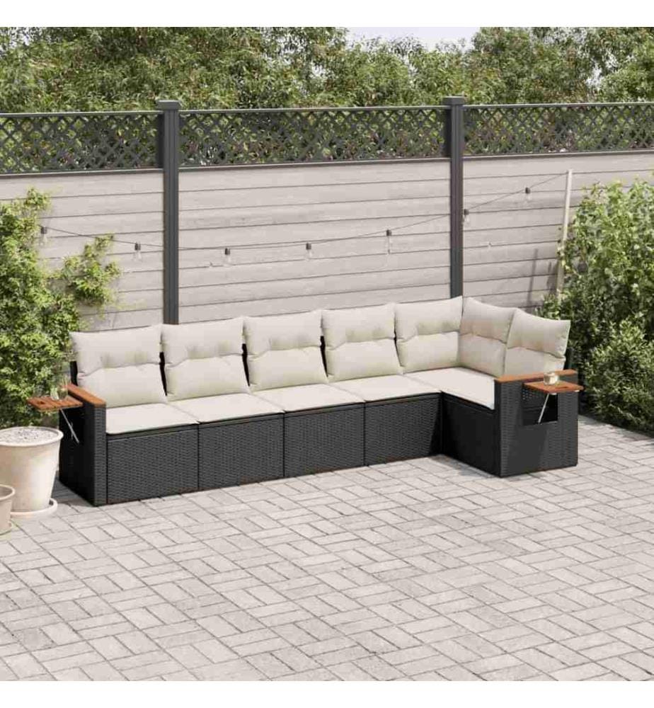 6-tlg. Garten-Sofagarnitur mit Kissen Schwarz Poly Rattan