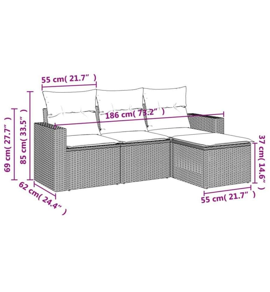 4-tlg. Garten-Sofagarnitur mit Kissen Schwarz Poly Rattan