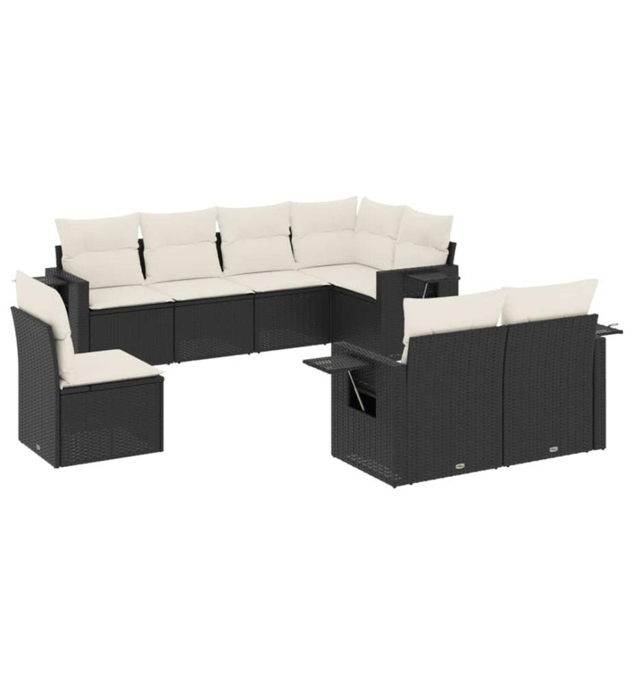 8-tlg. Garten-Sofagarnitur mit Kissen Schwarz Poly Rattan