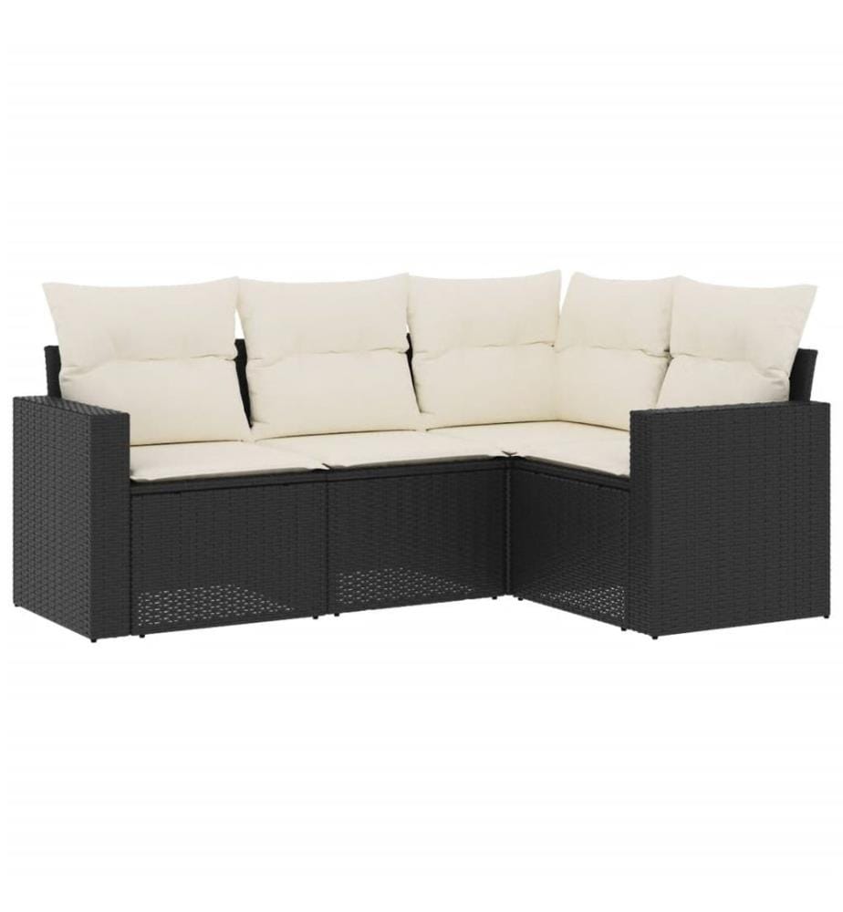 4-tlg. Garten-Sofagarnitur mit Kissen Schwarz Poly Rattan