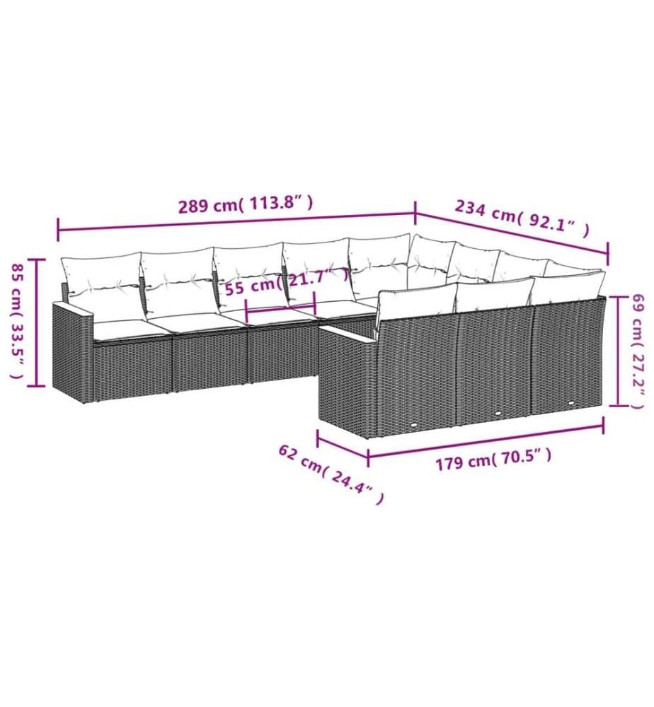 10-tlg. Garten-Sofagarnitur mit Kissen Schwarz Poly Rattan
