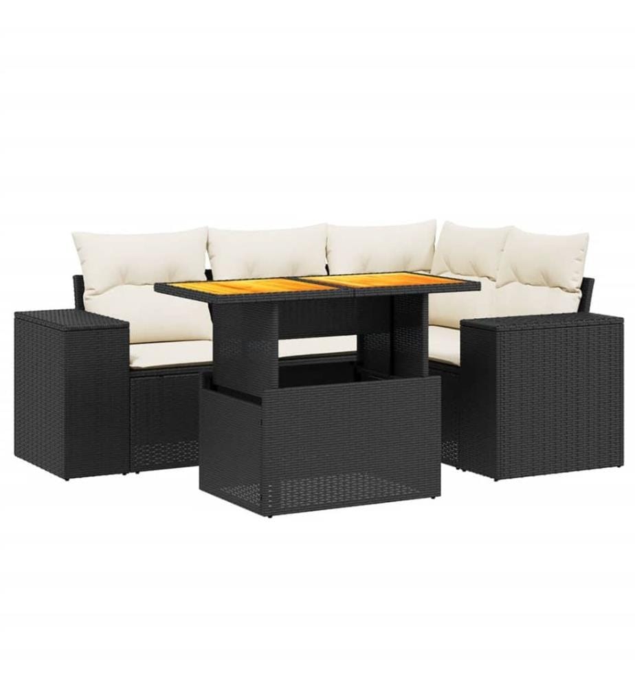 5-tlg. Garten-Sofagarnitur mit Kissen Schwarz Poly Rattan