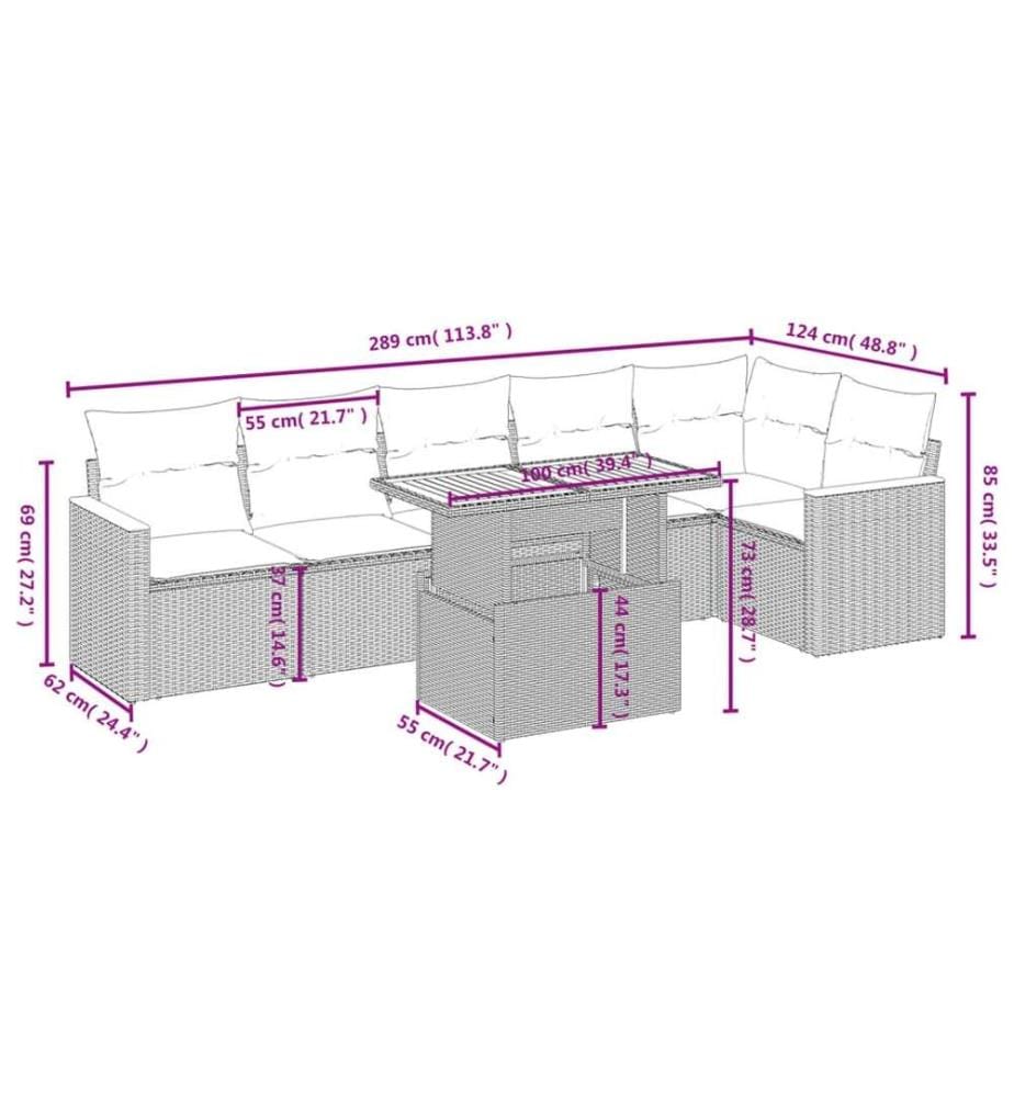 7-tlg. Garten-Sofagarnitur mit Kissen Schwarz Poly Rattan