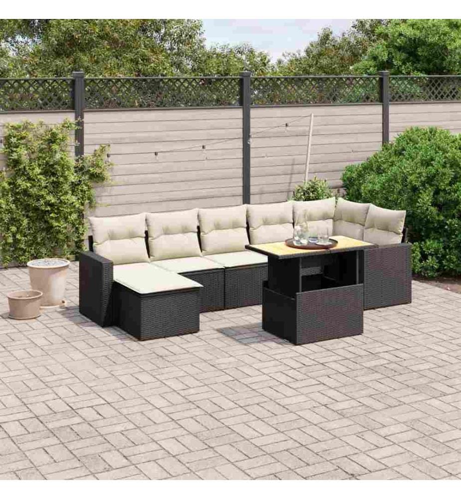 8-tlg. Garten-Sofagarnitur mit Kissen Schwarz Poly Rattan