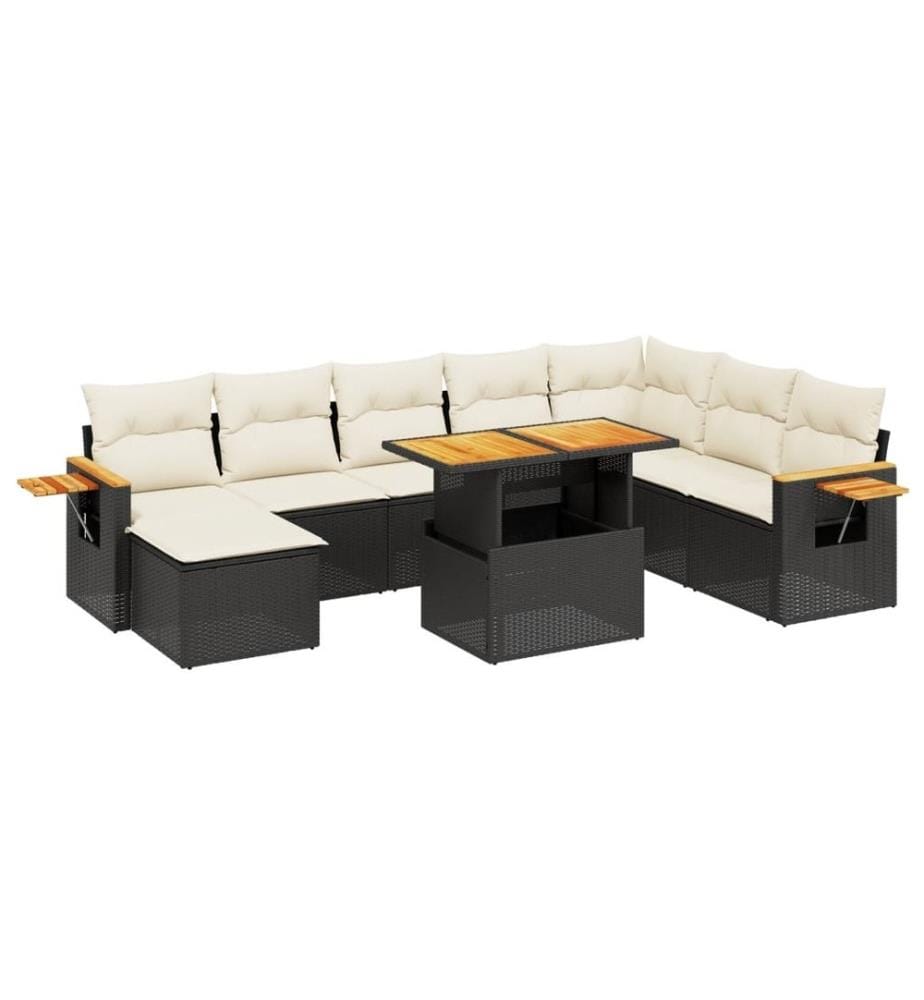 9-tlg. Garten-Sofagarnitur mit Kissen Schwarz Poly Rattan