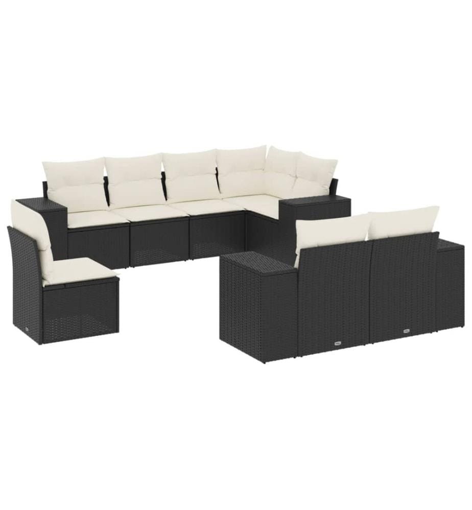 8-tlg. Garten-Sofagarnitur mit Kissen Schwarz Poly Rattan