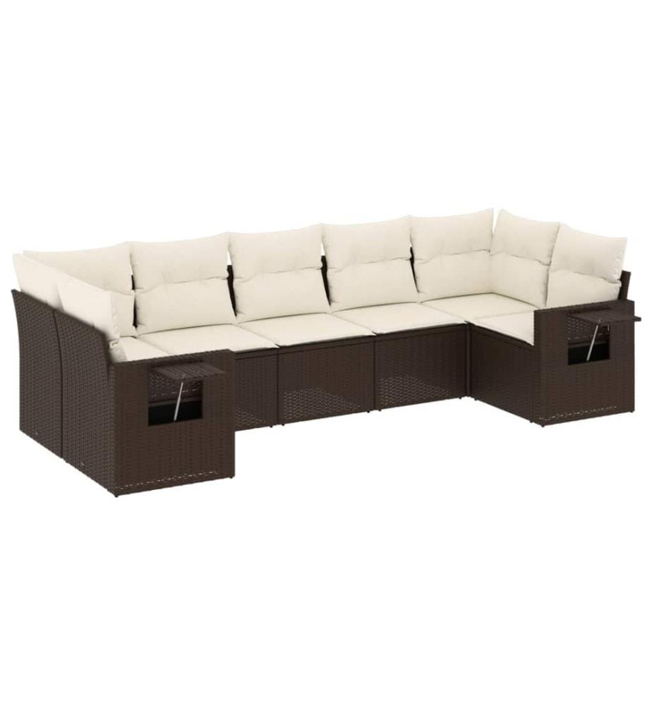 7-tlg. Garten-Sofagarnitur mit Kissen Braun Poly Rattan