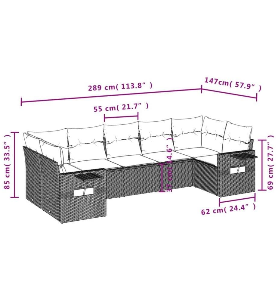 7-tlg. Garten-Sofagarnitur mit Kissen Braun Poly Rattan