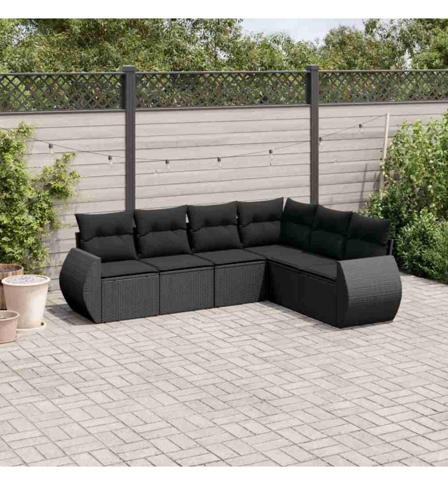 6-tlg. Garten-Sofagarnitur mit Kissen Schwarz Poly Rattan