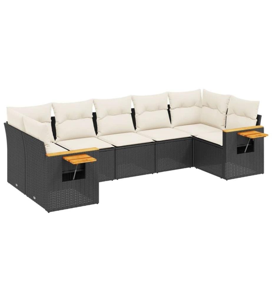 7-tlg. Garten-Sofagarnitur mit Kissen Schwarz Poly Rattan