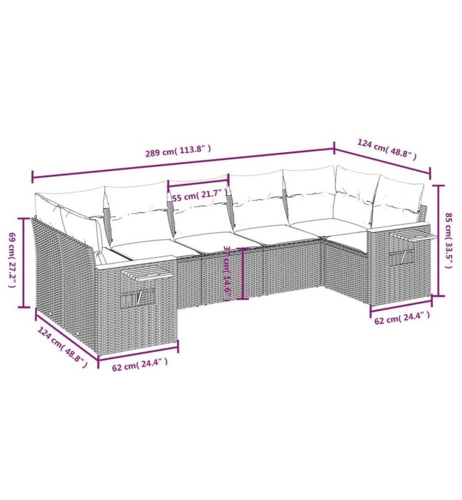 7-tlg. Garten-Sofagarnitur mit Kissen Schwarz Poly Rattan