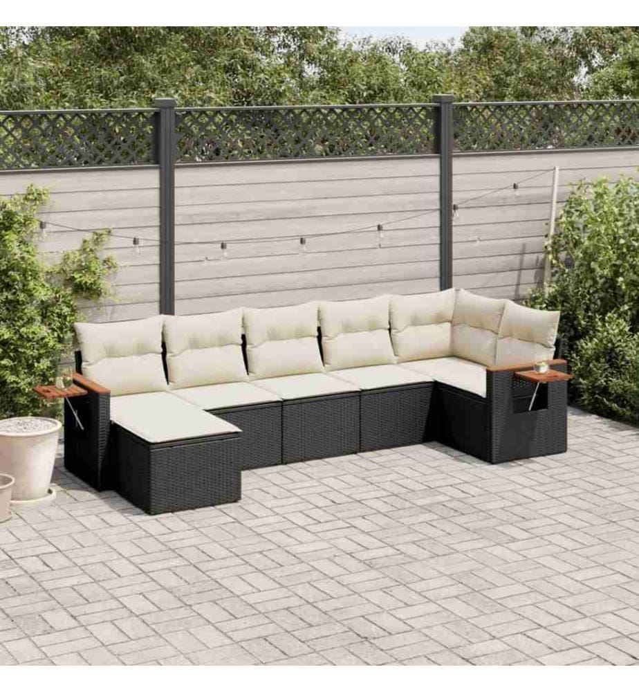 7-tlg. Garten-Sofagarnitur mit Kissen Schwarz Poly Rattan